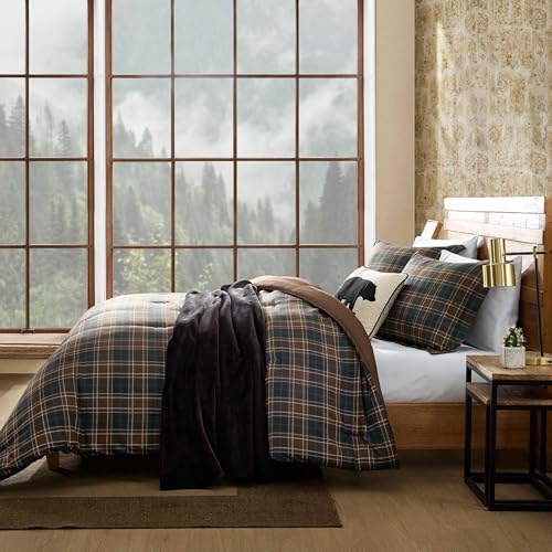 Eddie Bauer - Twin Comforter Set, Soft & Smooth Printed Bedding with Solid Reverse, 2 Piece Bed Set with Matching Pillowcase (Huntley Plaid Brown) Eddie Bauer
