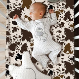 Hahafelt 3 Piece Patchwork Western Crib Bedding Set for Boys Girls Cow Cactus Print Baby Bedding Barnyard Western Nursery Decor Soft Baby Bed Set Includes Quilt Fitted Crib Sheet Bed Skirt(Cowboys) Hahafelt