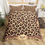 Brown Leopard Print Duvet Cover Set King Size,Kids Girls Woman Novelty Room Decor,Abstract Wild Animal Skin Comforter Cover,Paisley Floral Boho Bedding Set,Rustic Retro Quilt Cover,2 Pillowcases Homewish