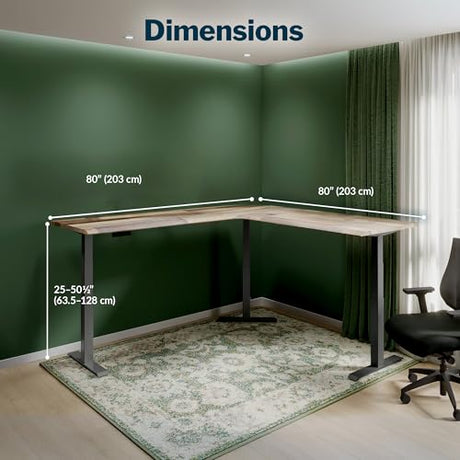 Vari ComfortEdge 80x80 L-Shape Electric Standing Desk – Height Adjustable Sit-Stand VariDesk for Corner Office with Reversible Left/Right Design + Reclaimed Wood Top/Slate Legs (Ships in 4 Boxes) Vari