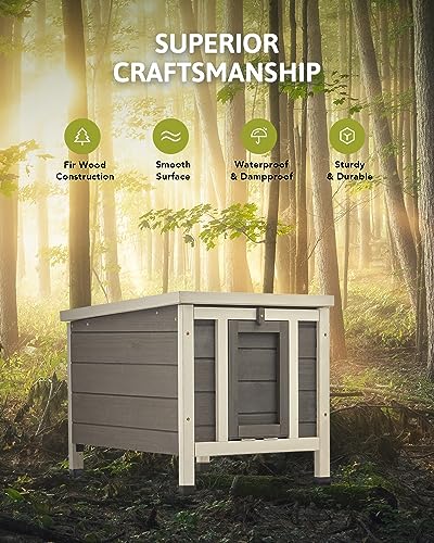 CO-Z Outdoor Cat House, Weatherproof Rabbit Hutch Hideout Indoor Bunny Cage, Wooden Outside Shelter for Feral Cats, Rabbits, Chicken, Small Animal, Ideal for Guinea Pigs Pigeons Ducks Tortoises, Gray CO-Z