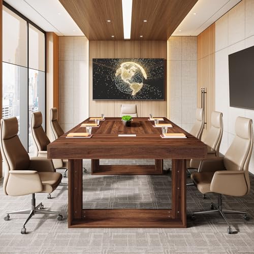 Tribesigns 8FT Conference Table for 10 People, 94.5" W Large Meeting Table with 2 Cable Grommet, Business Style Seminar Boardroom Podcast Tables for Conference Room, Brown Tribesigns