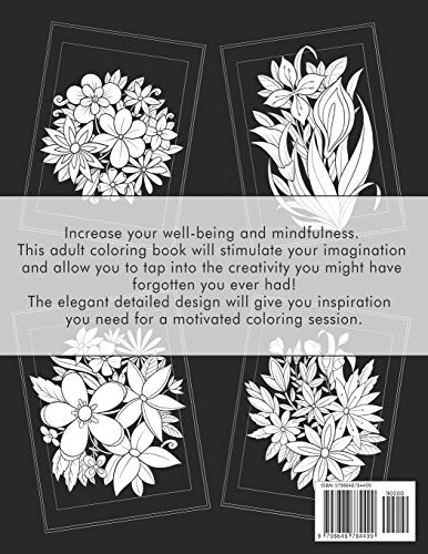 Adults Coloring Book - Stress-Relieving Flower Designs: Elegant Flower Patterns for Adult Coloring and Relaxation (Black Background) Majosta