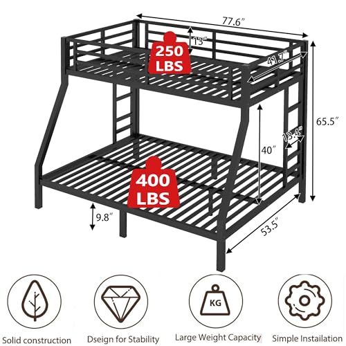 Bellemave Metal Twin Over Full Bunk Bed for Adults/Kids,Heavy Duty Adults Bunk Beds with Guardrail & Ladders,Twin Over Full Size Bunk Beds for Teens,White Bellemave