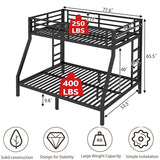 Bellemave Metal Twin Over Full Bunk Bed for Adults/Kids,Heavy Duty Adults Bunk Beds with Guardrail & Ladders,Twin Over Full Size Bunk Beds for Teens,White Bellemave