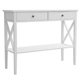 ChooChoo Console Table with Drawers, Narrow Wood Accent Sofa Table Entryway Table with Storage Shelf for Entryway, Front Hall, Hallway, Living Room, White ChooChoo