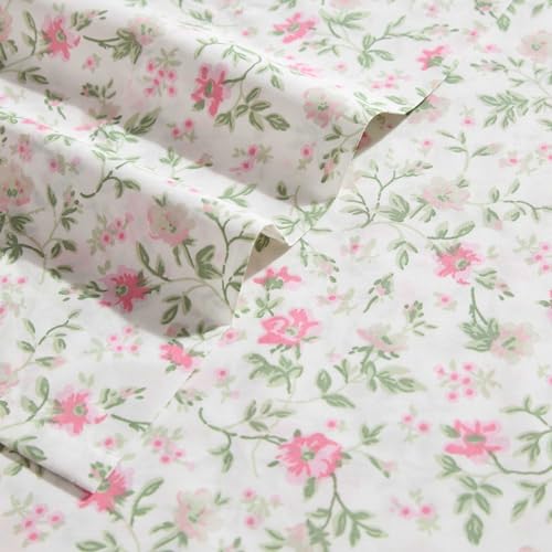 Laura Ashley - Full Sheet Set, Super Soft Cotton Percale Bedding Set with Matching Shams, Oeko-Tex Certified (Bonnie Pink, Full) Laura Ashley