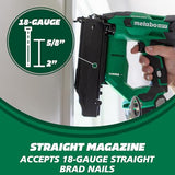 Metabo HPT 18V MultiVolt™ Cordless Brad Nailer Kit, 18 Gauge, 5/8" up to 2" Brad Nails, Includes (1) 18V 2.0Ah Lithium Ion Battery w/Fuel Gauge, Charger, Bag, Lifetime Power Tool Warranty, NT1850DFT Metabo HPT