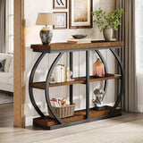 Tribesigns 41.3" Console Table, Industrial 3-Tier Entryway Table with Arched Metal Frame and Storage Shelves for Living Room, Hallway, Rustic Brown Tribesigns