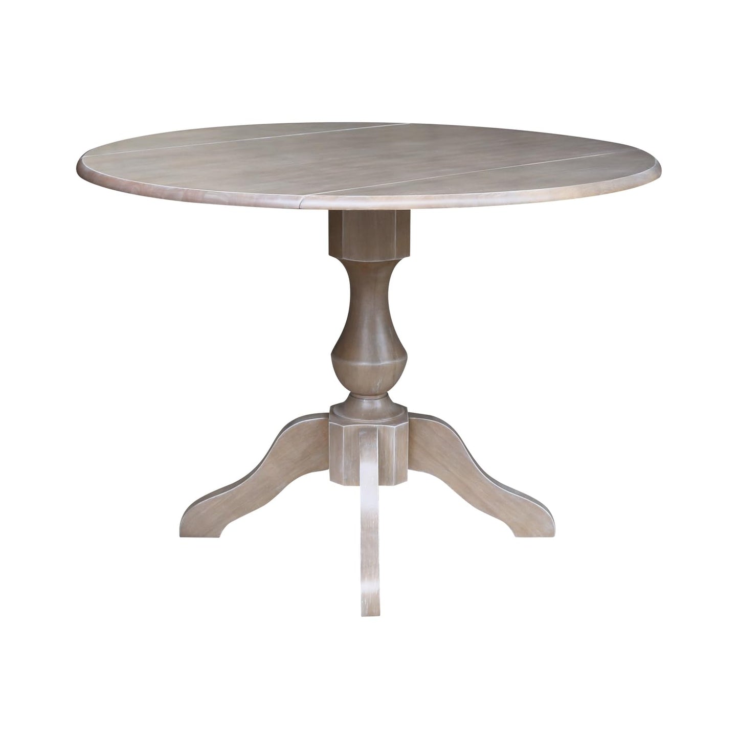 International Concepts 42" Round Dual Drop Leaf Pedestal Table-30.3" H Dining Table, Washed Gray Taupe - WoodArtSupply