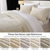 Ivellow Luxury Velvet Quilt Set King Size Bedding Sets Lightweight Ultra Soft Velvet Comforter Set Leaves Chevron Stitch Oversized Bedspread Coverlet 3 Pcs Full Bed Cover Sets for All Seasons Beige Ivellow