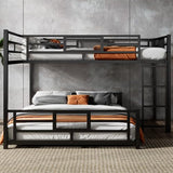 MERITLINE L-Shaped Metal Bunk Bed with Guardrails, Twin Over Full Bunk Bed Frame for Teens, Black MERITLINE