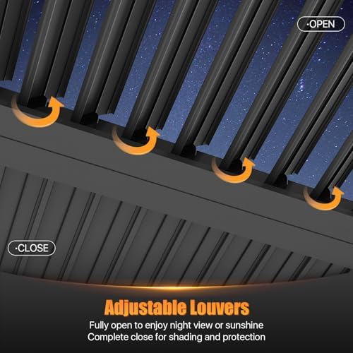 Jolydale Louvered Pergola 10' x 12' Outdoor Aluminum Pergola with Adjustable Top for Decks, Gardens and Backyards, Gray Jolydale