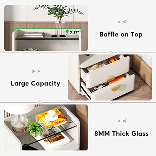 Tribesigns Modern Nightstands Set of 2, 2-Drawer Night Stand with Open Storage Space, Easy Assembly Wood Bed Side Table for Bedroom, Tempered Glasses Side End Table for Living Room Tribesigns