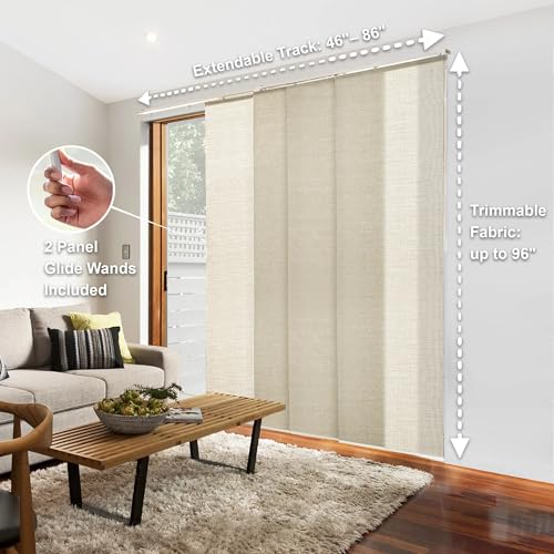CHICOLOGY Panel Track Vertical Blinds for Sliding Patio Doors, Room Dividers and Closet Covers, Four Woven Panels 23 in Wide Each, Adjustable Track 46-86 in W, Height Trimmable Up to 96 in, Beige CHICOLOGY