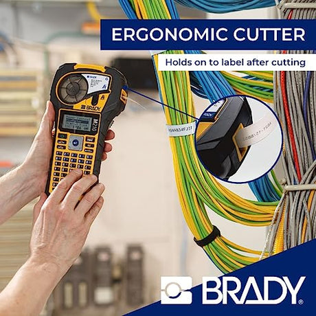 Brady M210 Portable Label Printer with Rubber Bumpers, Multi-Line Print, 6 to 40 Point Font (Replaces BMP21-PLUS Printer), Yellow/Black, 9.5 in H x 4.5 in W x 2.5 in D Brady