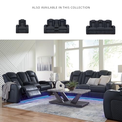 Signature Design by Ashley Fyne-Dyme Contemporary Power Reclining Sofa with USB Charging Ports and Adjustable Headrest, Blue Signature Design by Ashley