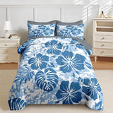 Nesker Comforter Set Full Size, Hawaiian Hawaii Flower 7 Pcs Bedding for Kids and Adults, Surf Hibiscus Floral Bed Sheet Sets with Fitted Sheet 2 Pillowcases & 2 Shams Nesker