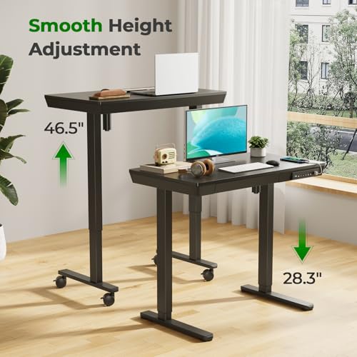 JYLH JOYSEEKER Small Standing Desk with Drawer, 35" x 20" Whole Piece Tabletop Electric Sit Stand Table, Height Adjustable Desk with Storage & USB Ports, Quick Install Home Office Computer Desk, Black JYLH JOYSEEKER