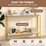Giantex 44" Gold Console Table with Shelf, Narrow Long Entryway Table with Dual Anti-Tipping Kits & Metal Frame, 2-Tier Sofa Table Behind Couch, Hallway Table for Living Room, Entrance, Foyer Giantex