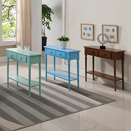 Leick Home Coastal Console Table, Solid Wood, with Drawer and Shelf, for Entryways, Hallways, and Living Rooms, Pecan Brown, 20027-PC Leick Home