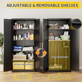 Metal Kitchen Pantry Cabinet, 71"Tall Cabinet with 2 Doors and 4 Adjustable Shelves, Pantry Cabinets for Kitchen Storage, Metal Storage Cabinet for Kitchen, Dining Room, Living Room and Bathroom-Black Wanfu