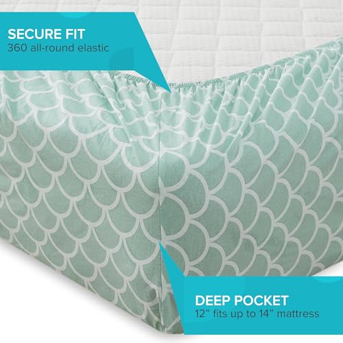 Comfort Spaces 100% Cotton Sheet Set Breathable, Lightweight, Soft with 12" Elastic Pocket Fits up to 14" Mattress, All Season Cozy Bedding, Matching Pillow Case, Twin Scales 3 Piece Comfort Spaces