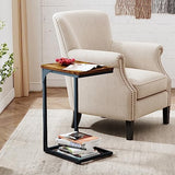 QEEIG C Table Side Table Set of 2 Living Room Sets C Shaped Couch Tray End Tables Farmhouse, Rustic Brown (017-30BN) QEEIG