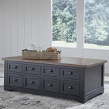 Signature Design by Ashley Wildenauer Lift Top Cocktail Table, Satin Finish Base, 2 Drawers, 2 Storage Bins, Hardwood Solids, 52" W x 28" D x 19" H, Light Brown & Black Signature Design by Ashley