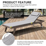 Crestlive Products Chaise Lounge Cushion Outdoor Set of 2, Foldable Waterproof Pool Lounge Chair Cushions with Straps, Lounger Cushions for Outdoor Furniture， 71''Lx21''W (Light Gray)