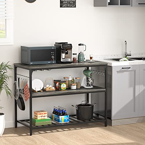 Homieasy Black Oak Kitchen Island with Wine Rack, Glass Holder & 3-Tier Storage