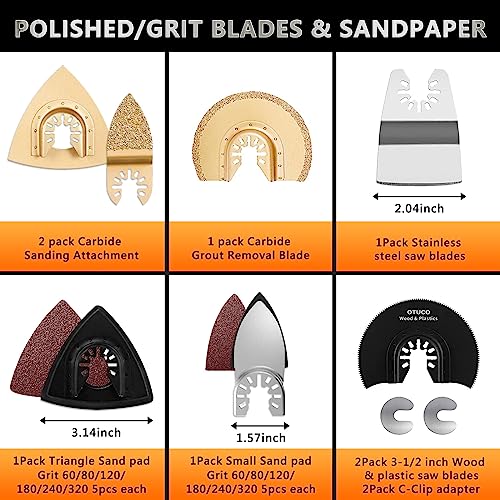 OTUCO 87 Pcs Oscillating Saw Blades, Wood Metal Cutting Multitool Bi-Metal Blades Quick Release Tool Blades Kits Fit for Dewalt, Makita, Ryobi, Rockwell OTUCO