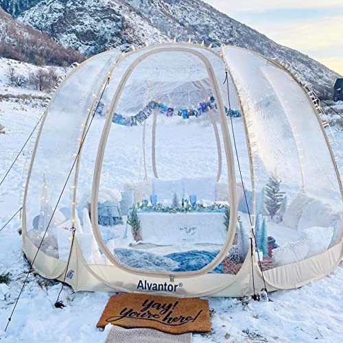 Alvantor Pop Up Bubble Tent - 12’ x 12’ Instant Igloo Tent - 8-10 Person Screen House for Patios - Large Oversize Weather Proof Pod - Cold Protection Camping Tent - Beige Alvantor