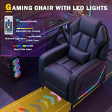 BIAOZHIKE Gaming Recliner Chair with LED Lights Racing Style Big and Tall PU Leather Gaming Chair for Adults Lumbar Support Modern Ergonomic Comfortable Home Theater Seating for Living Room (Black)