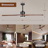 Wisful Ceiling Fans with Lights Remote Control, 56" Outdoor Wood Ceiling Fan with Light Memory for Patio Gazebo Living Room Bedroom, Walnut & Matte Black Wisful
