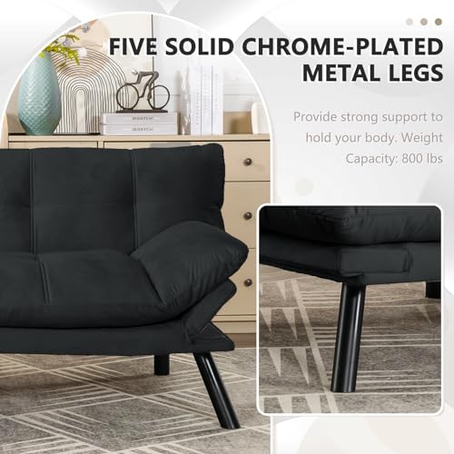 KINFFICT Convertible Futon Sofa Couch Bed, Modern Memory Foam Sleeper Loveseat Sofa with Adjustable Armrests & Backrests, Comfy Love Seat for Living Room, Bedroom, Office, Apartment, Small Space KINFFICT