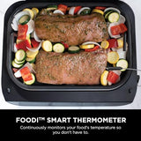 Ninja Indoor Grill, Foodi Smart XL 6-in-1 Indoor Grill with Air Fry, Roast, Bake, Broil & Dehydrate, Smart Thermometer, Black/Silver, FG551 Ninja