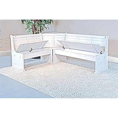 Pemberly Row Farmhouse Wood Kitchen Corner Breakfast Dining Nook Set with Hidden Storage in Marble White - WoodArtSupply