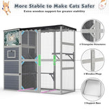 COZIWOW Large Wood Cat Catio, Outdoor Enclosure with Weatherproof Roof, 2 Resting Rooms, 2 Platforms, 4-Tier Cat Playpen (Grey with Pattern) COZIWOW