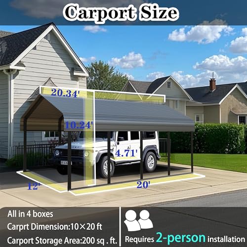 FILLOSLOV Heavy Duty Metal Carport 12x20 ft Galvanized Steel Carport Shelter for Car Extra Large Canopy for Dual Vehicle, RV Boat Storage All Weather Protection Garage Party Tent (12x20 FT) FILLOSLOV