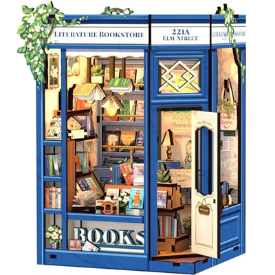 CUTEBEE Book Nook Kit - DIY Miniature House Dollhouse Kit for Adults and Teens, Booknook Tiny House Bookshelf Decor 3D Wooden Puzzle, Gifts for Family, Friends (Literature Bookstore)