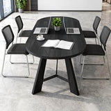 6FT Oval Conference Table, Rustic Black 70.86" W Meeting Table Fit 6-8 People, Modern Seminar Table Boardroom Desk for Office Meeting Conference Room SAINTCY