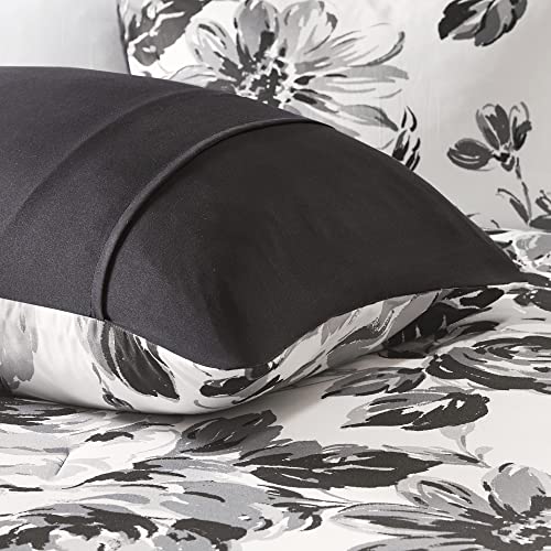 Intelligent Design Dorsey Comforter Reversible Flower Floral Botanical Printed Ultra-Soft Brushed All Season Bedding-Set, Full/Queen, Black/White 5 Piece Intelligent Design