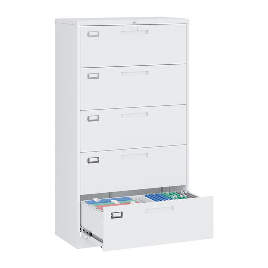 Yizosh 5-Drawer Metal Locking File Cabinet in White - Organiser for Home or Office