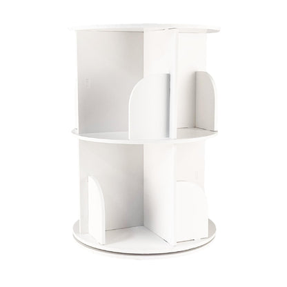 2-Tier White Rotating Bookshelf - Stylish Spinning Bookcase for Kids - WoodArtSupply