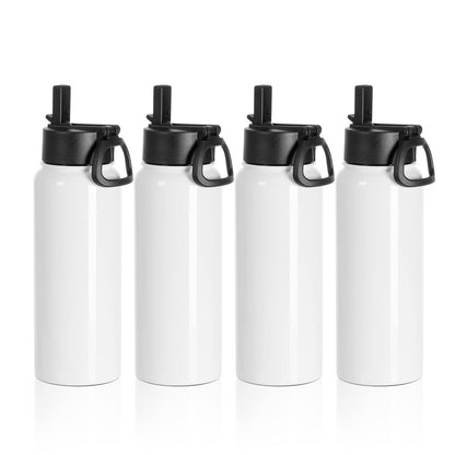 PYD Life 4 Pack Sublimation Water Bottle Blanks Sports Tumbler Cups White 30 OZ Wide Mouth Stainless Steel Vacuum Flask with Straw and Portable Handle for Cricut Mug Press Tumbler Press Print