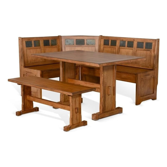 Pemberly Row Farmhouse Wood Kitchen Corner Breakfast Dining Nook Set with Hidden Storage in Rustic Oak - WoodArtSupply