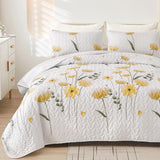 Dinjoy Quilt Set Queen Cute Floral Bedspread Coverlet Yellow Flower Quilts Microfiber Lightweight Summer Bedding Sets Reversible Soft Quilted Bed Cover for All Season(96"x90") Dinjoy