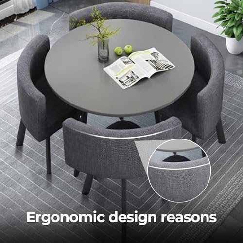 Office Reception Table Set for 4, Versatile Small Coffee Dining Table and Chair Set, Round/Square Furniture for Conference Room, 31.5 (Gray + Gray, Round, Cotton Linen, 31.5"L*31.5"W*29.13"H) Nuipesn