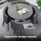 Office Reception Table Set for 4, Versatile Small Coffee Dining Table and Chair Set, Round/Square Furniture for Conference Room, 31.5 (Gray + Gray, Round, Cotton Linen, 31.5"L*31.5"W*29.13"H) Nuipesn